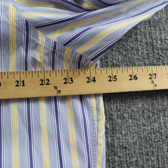 Turnbull Asser Shirt Men 17 43 Stripe French Cuff Button Up Blue Yellow Business - Picture 6 of 7